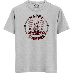 Happy Camper - Wanderlust - Unisex Men/Women Regular Fit Cotton Grey Melange T-shirt